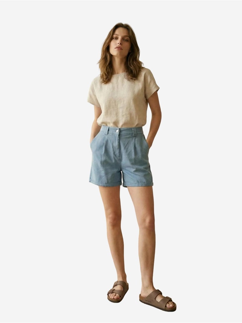 Shorts sastre de tiro alto y pernera ancha my fashion Azul claro - Kiabi