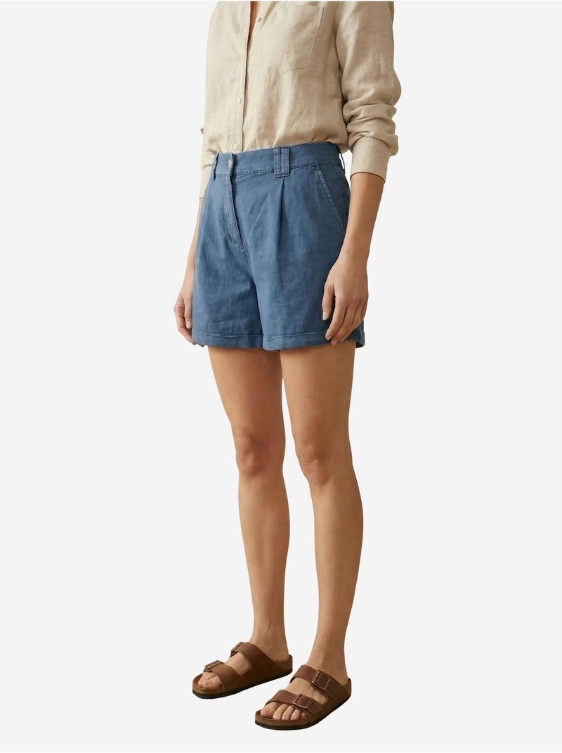 Shorts sastre de tiro alto y pernera ancha my fashion Azul marino - Kiabi