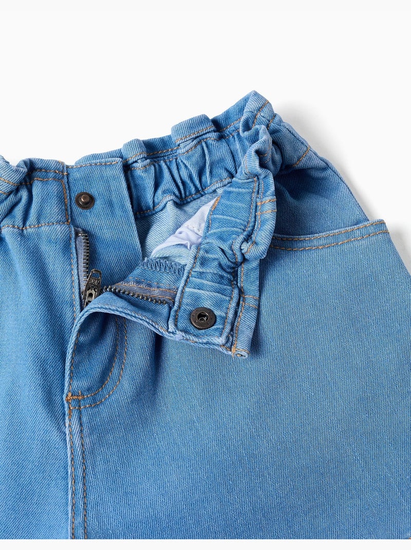 Shorts vaqueros con cintura paperbag y bolsillos Azul claro - Kiabi