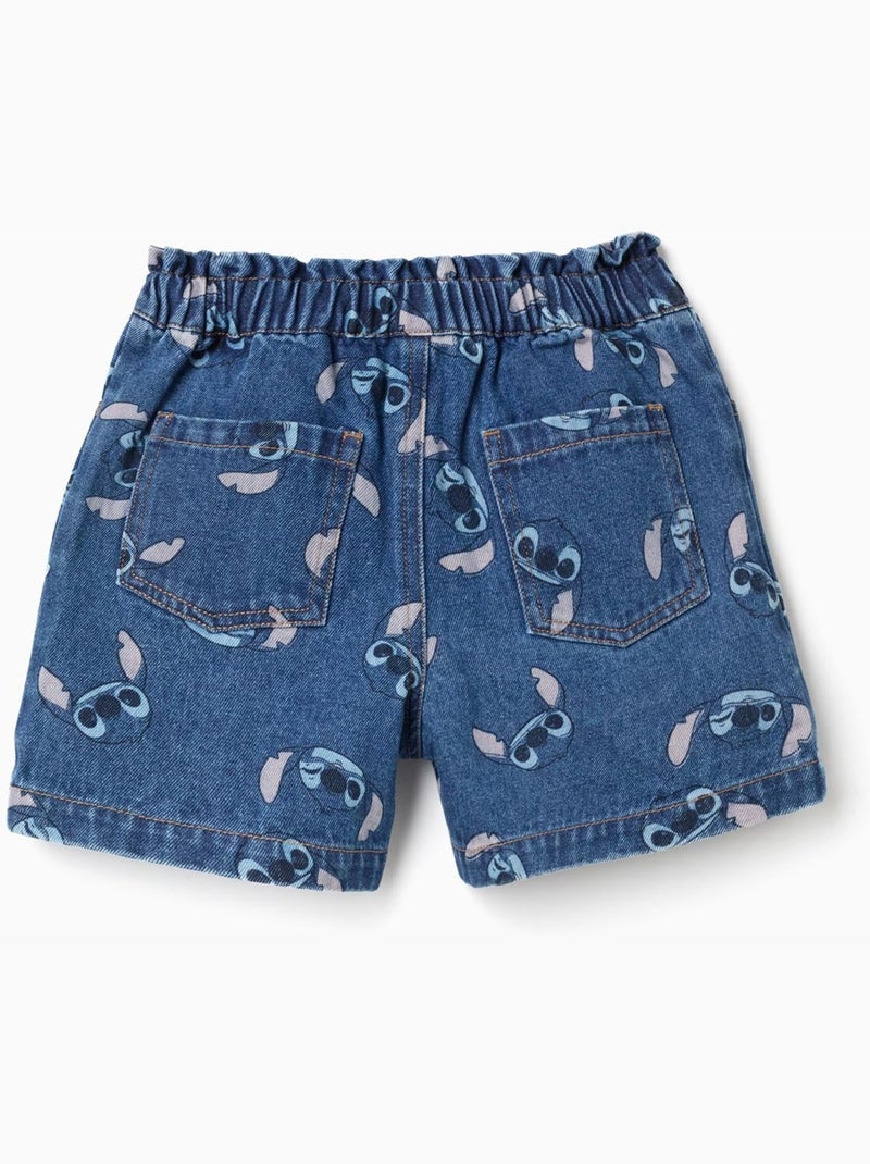 Shorts vaqueros con motivo Stitch y cintura paperbag Azul Azul - Kiabi