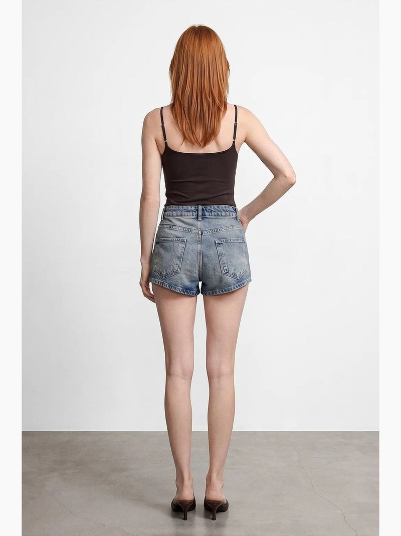 Shorts vaqueros de algodón de cintura alta dilvin Azul zafiro - Kiabi