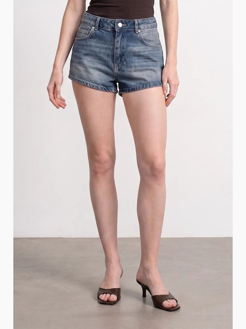 Shorts vaqueros de algodón de cintura alta dilvin Azul zafiro - Kiabi