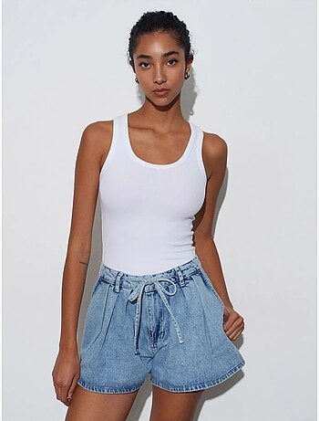 Shorts vaqueros de algodón de tiro alto y pernera ancha dilvin