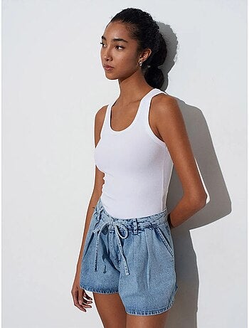 Shorts vaqueros de algodón de tiro alto y pernera ancha dilvin