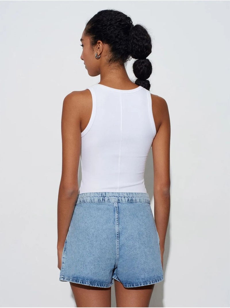 Shorts vaqueros de algodón de tiro alto y pernera ancha dilvin Azul zafiro - Kiabi