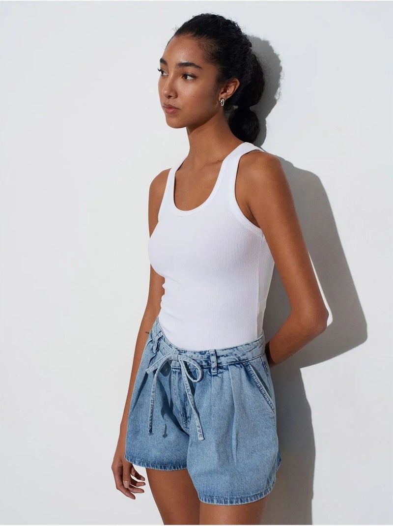 Shorts vaqueros de algodón de tiro alto y pernera ancha dilvin Azul zafiro - Kiabi