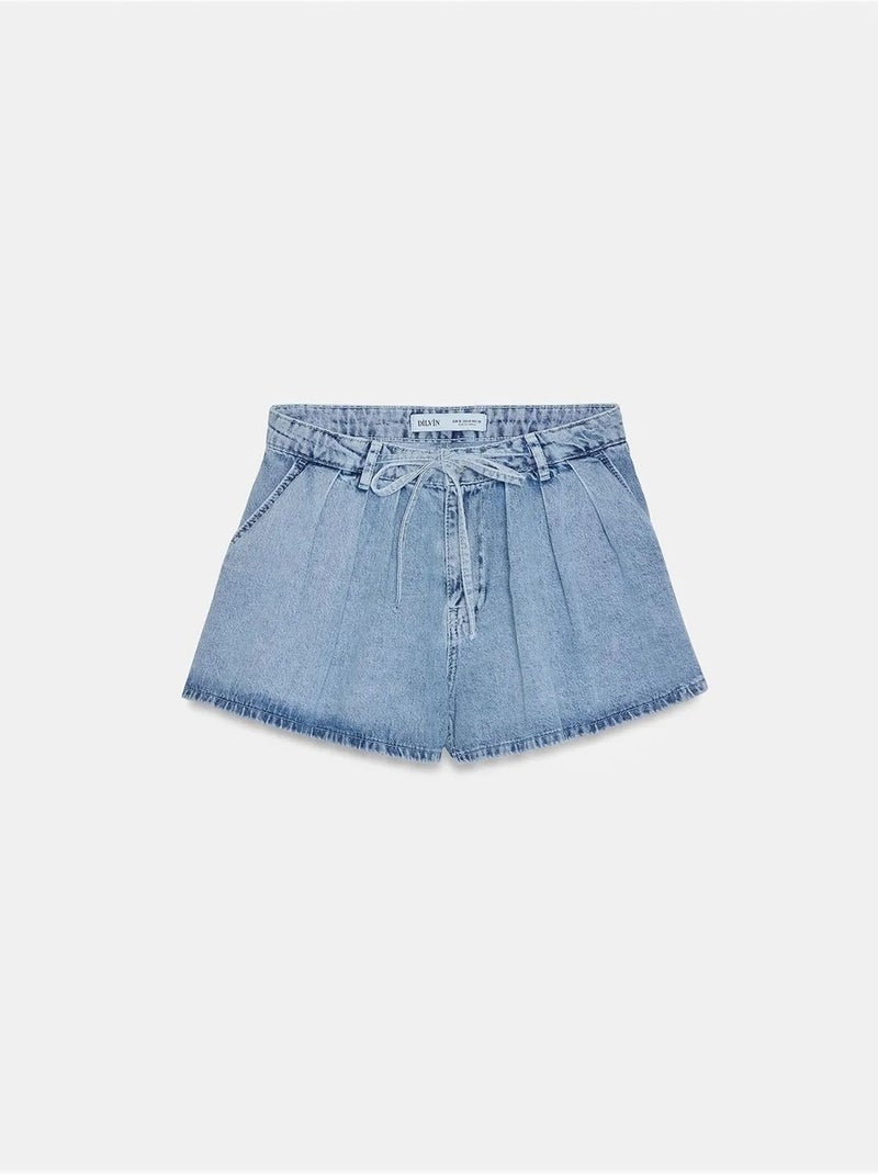 Shorts vaqueros de algodón de tiro alto y pernera ancha dilvin Azul zafiro - Kiabi