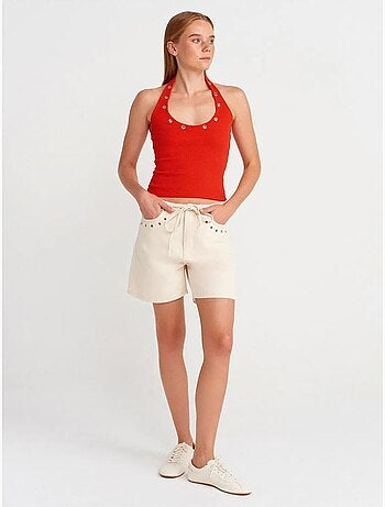 Shorts vaqueros de algodón para mujer con cintura de cordón dilvin