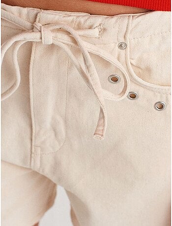Shorts vaqueros de algodón para mujer con cintura de cordón dilvin