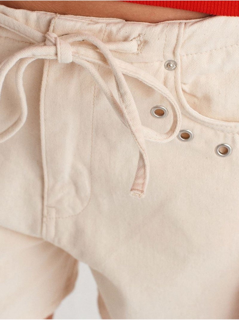 Shorts vaqueros de algodón para mujer con cintura de cordón dilvin Crema - Kiabi
