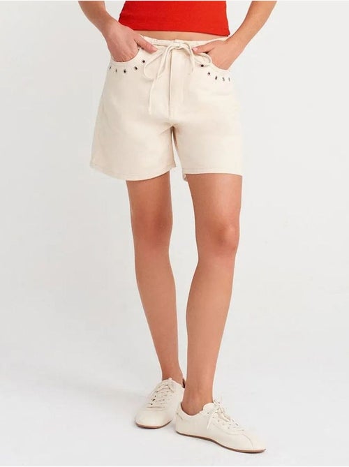 Shorts vaqueros de algodón para mujer con cintura de cordón dilvin - Kiabi Shorts vaqueros de algodón para mujer con cintura de cordón dilvin - Kiabi