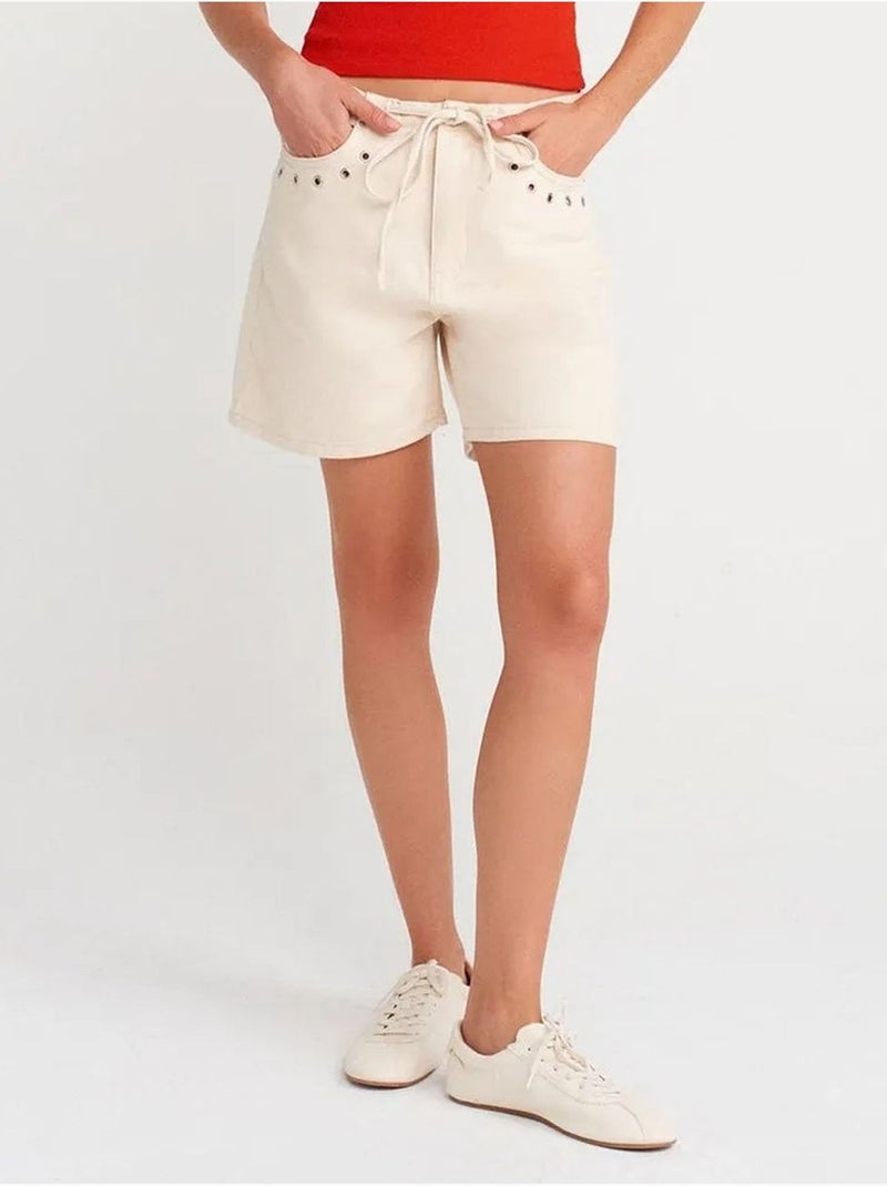 Shorts vaqueros de algodón para mujer con cintura de cordón dilvin Crema - Kiabi