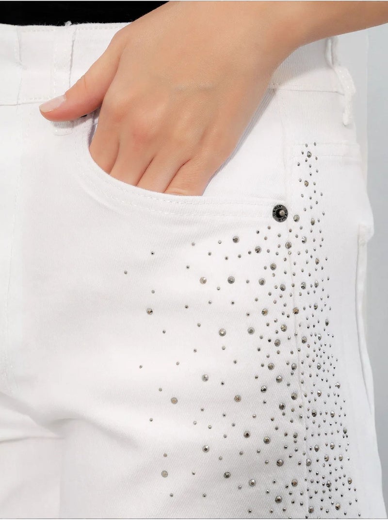 Shorts vaqueros de cintura alta con lunares y cinturón bdart Blanco - Kiabi
