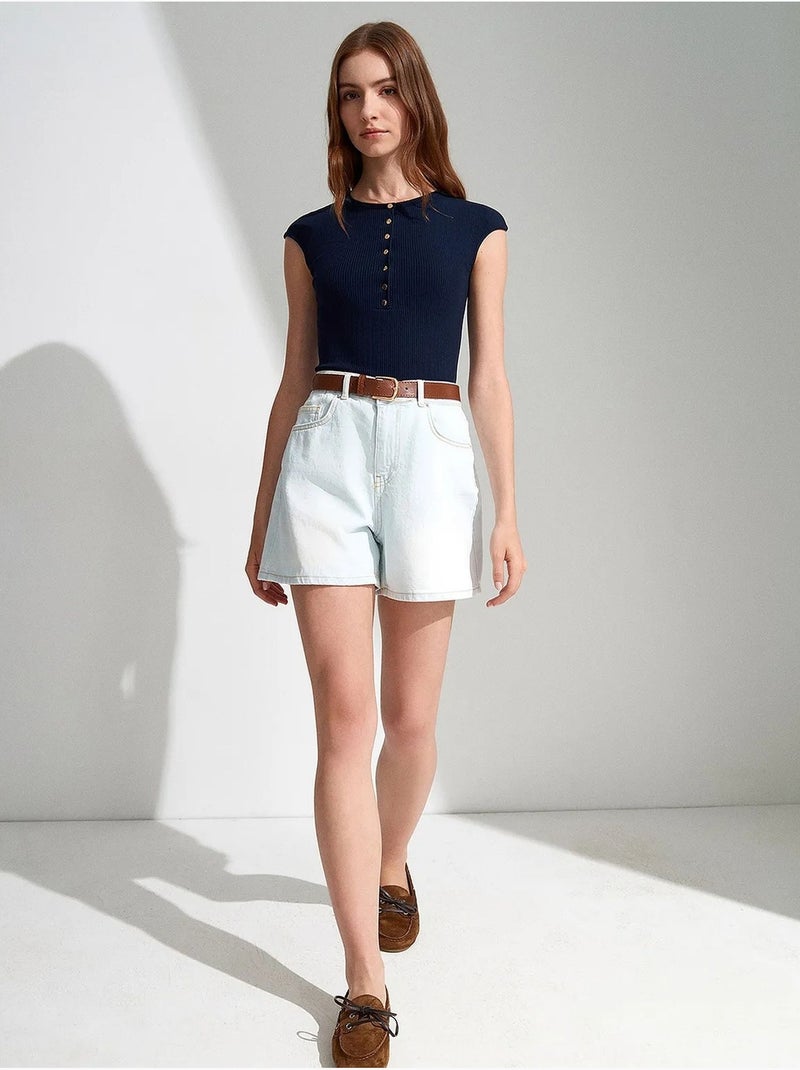 Shorts vaqueros de cintura alta y pernera ancha dilvin Azul claro - Kiabi