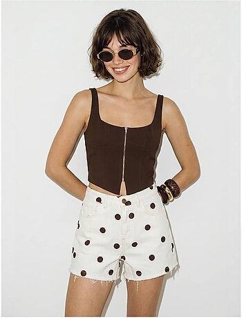 Shorts vaqueros de lunares de cintura alta lucci
