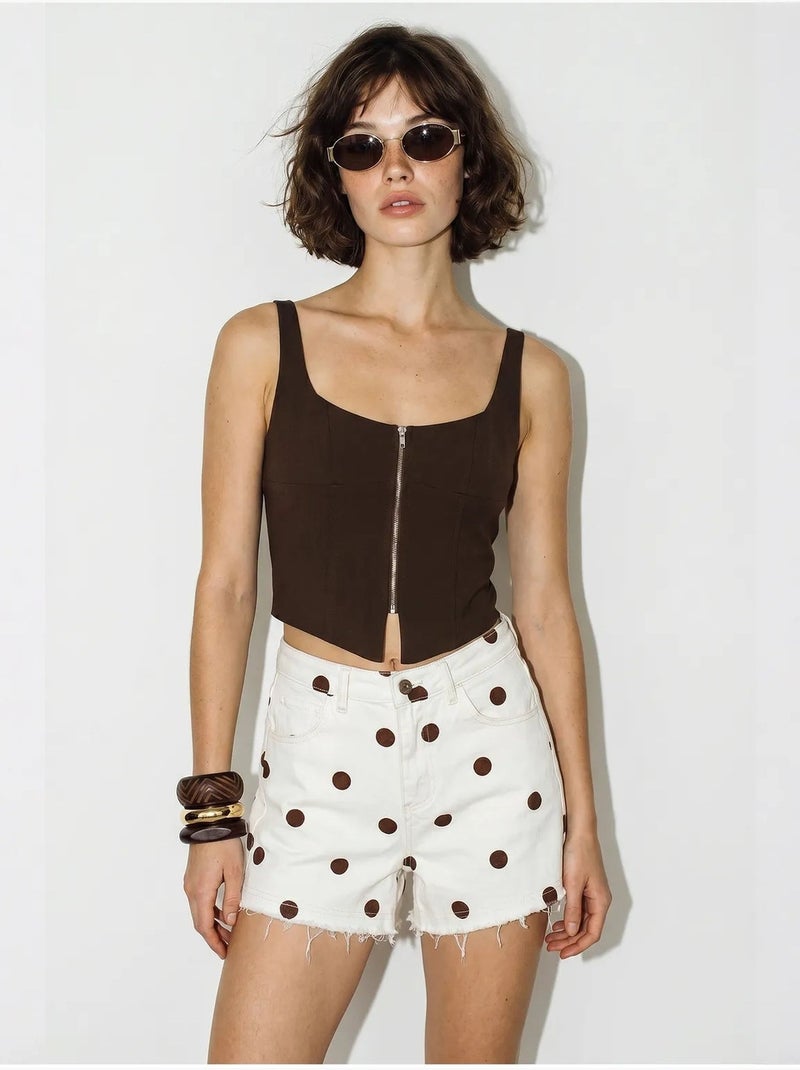 Shorts vaqueros de lunares de cintura alta lucci Blanco roto - Kiabi