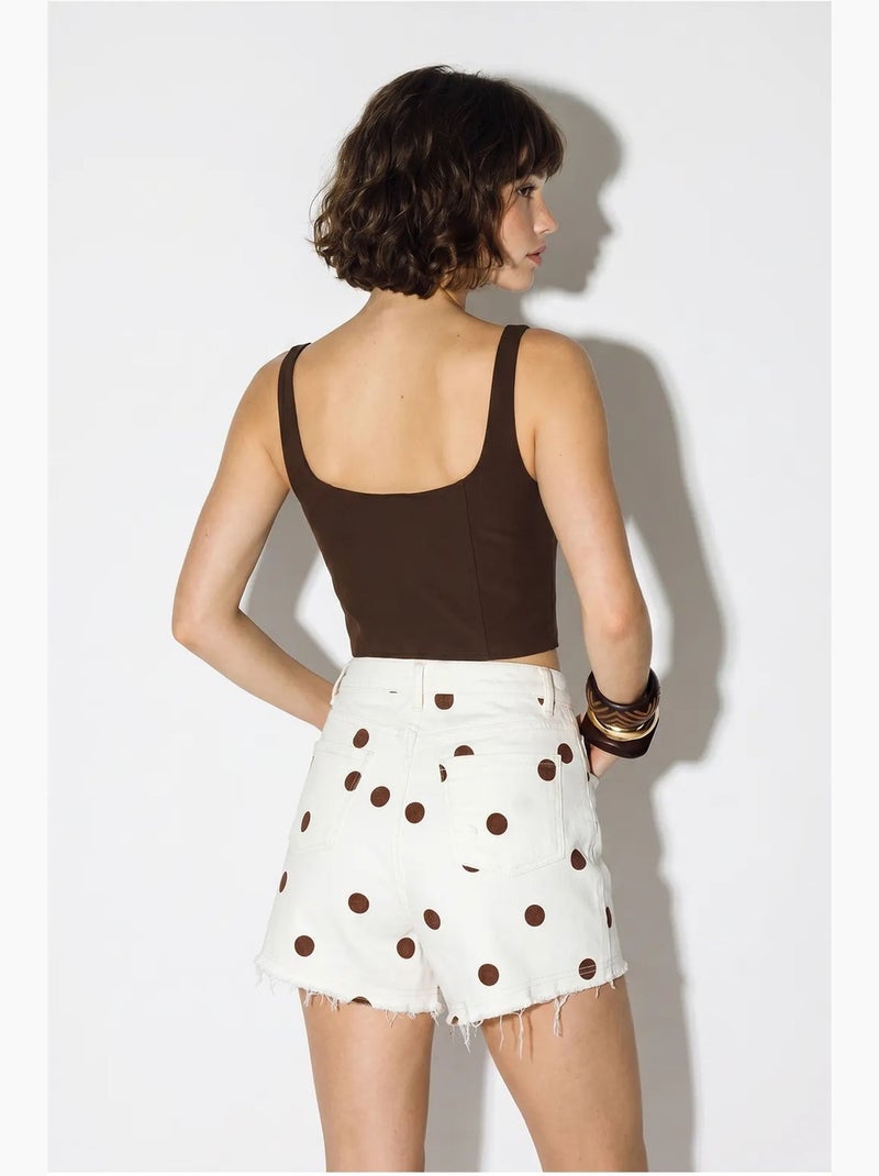 Shorts vaqueros de lunares de cintura alta lucci Blanco roto - Kiabi