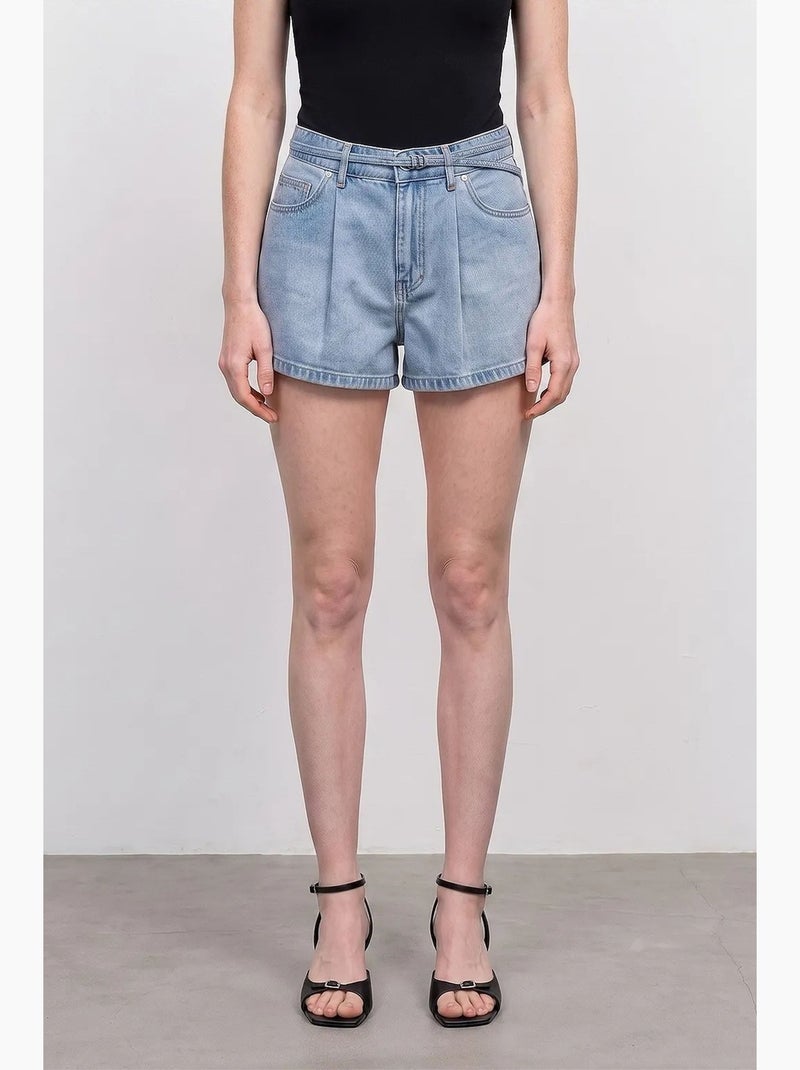 Shorts vaqueros de tiro alto con cinturón dilvin Azul claro - Kiabi