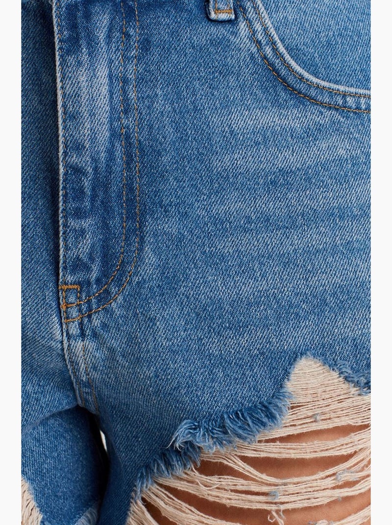 Shorts vaqueros de tiro alto para mujer dilvin Azul zafiro - Kiabi