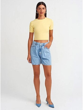 Shorts vaqueros de tiro alto y pernera ancha dilvin