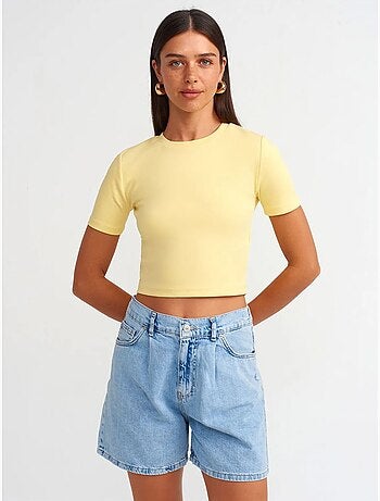 Shorts vaqueros de tiro alto y pernera ancha dilvin