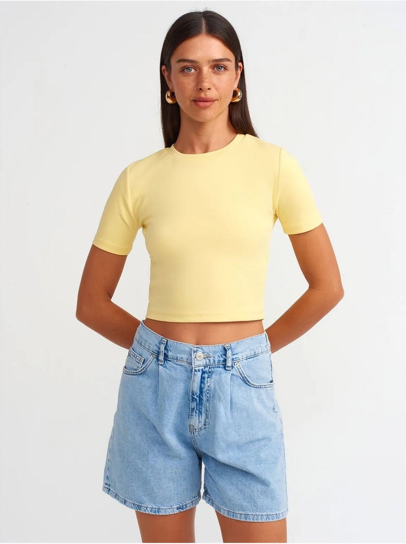 Shorts vaqueros de tiro alto y pernera ancha dilvin Azul claro - Kiabi