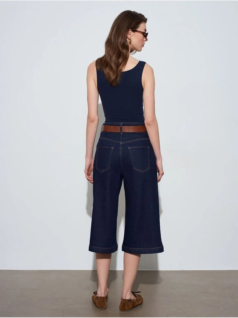 Shorts vaqueros de tiro alto y pernera ancha dilvin Azul ultramar - Kiabi