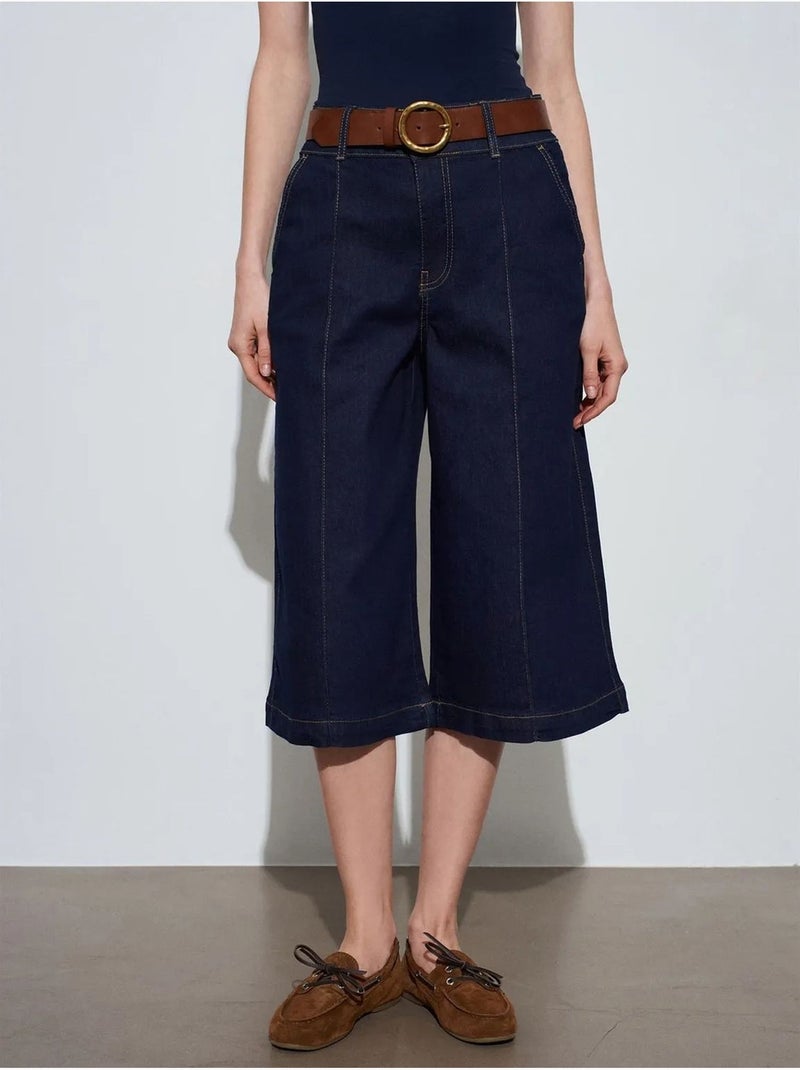 Shorts vaqueros de tiro alto y pernera ancha dilvin Azul ultramar - Kiabi