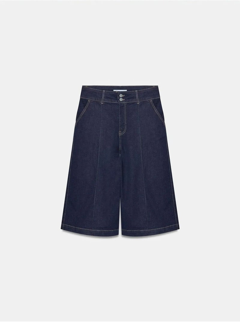 Shorts vaqueros de tiro alto y pernera ancha dilvin Azul ultramar - Kiabi