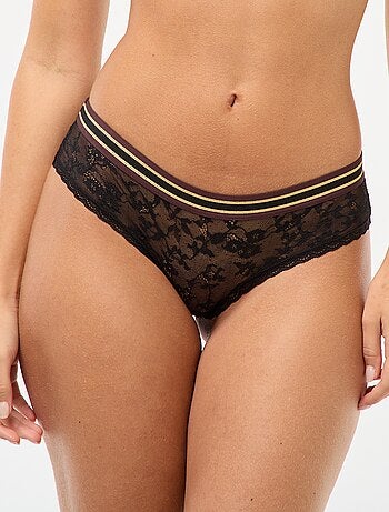 Shorty de encaje con cintura elástica brillante