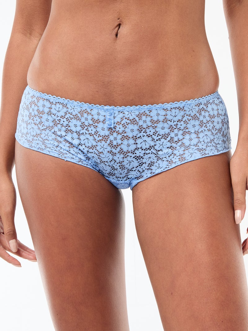 Shorty de encaje floral transparente Azul - Kiabi