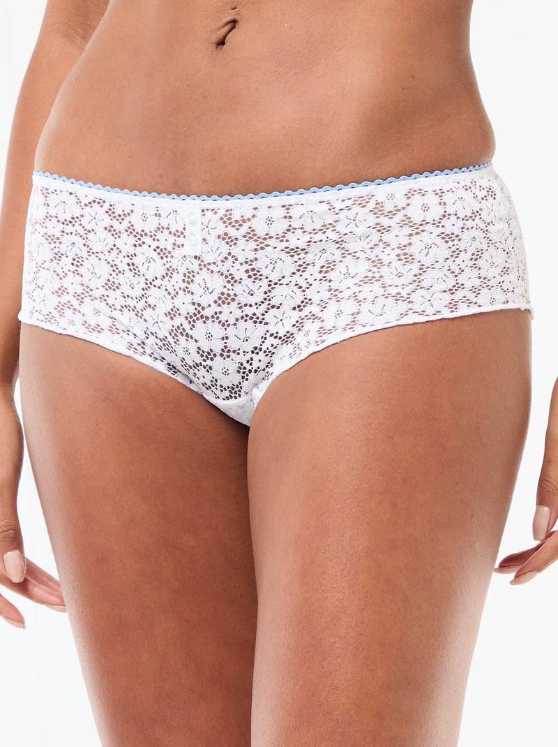 Shorty de encaje floral transparente Blanco - Kiabi