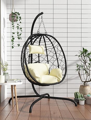 Silla colgante con cojín para exteriores