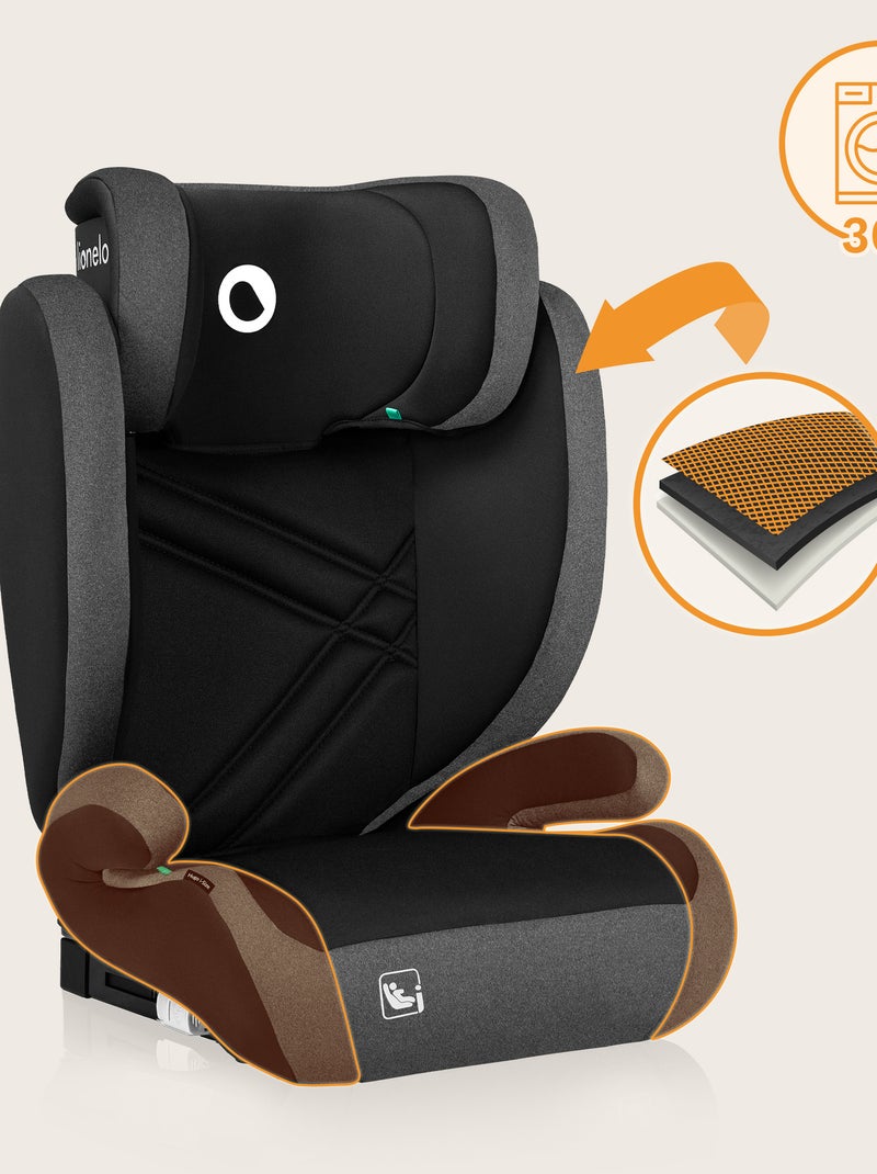 Silla de coche LIONELO Hugo i-Size 100-150cm - ISOFIX - Grupo 2/3 - Reposacabezas viscoelástico Negro Gris - Kiabi
