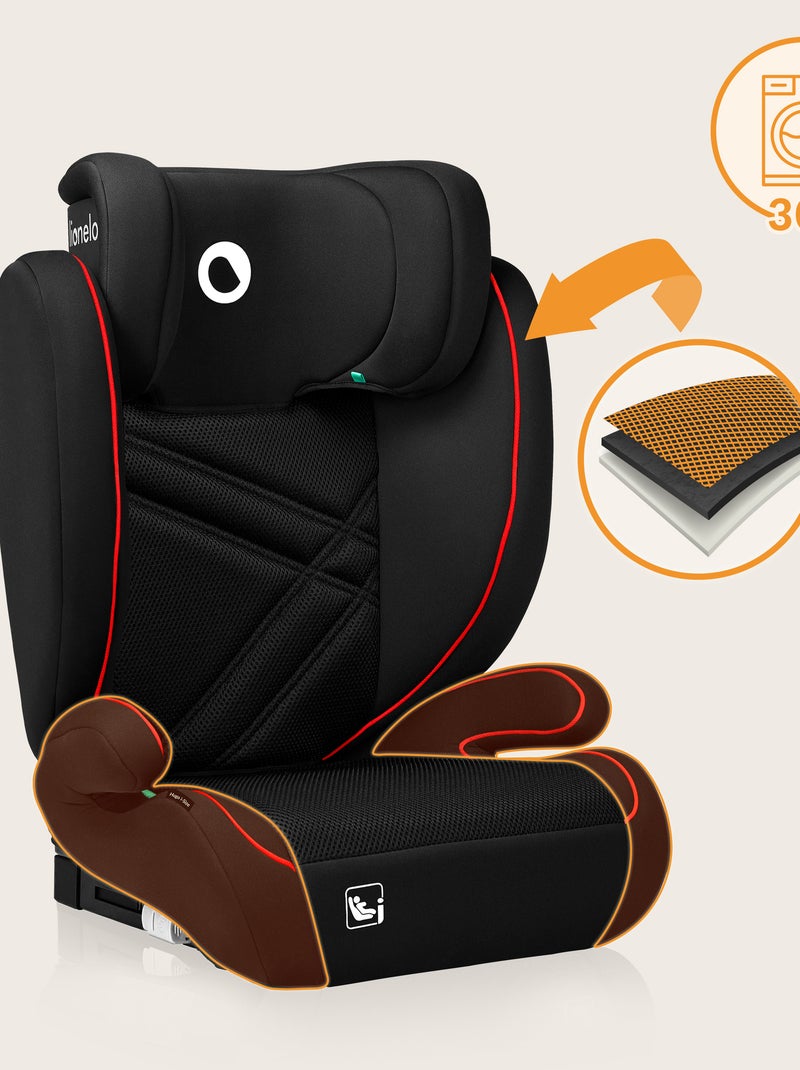 Silla de coche LIONELO Hugo i-Size 100-150cm - ISOFIX - Grupo 2/3 - Reposacabezas viscoelástico Negro Rojo - Kiabi