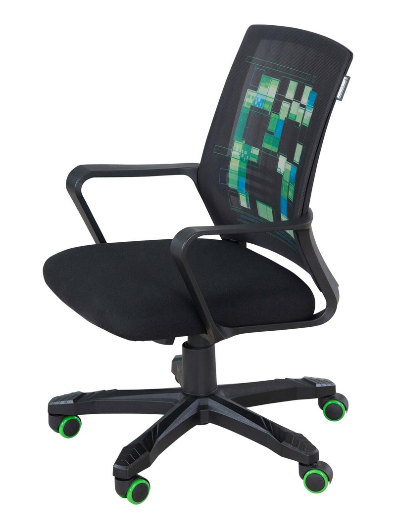 Silla de escritorio con altura ajustable - rotación 360° 'Roba' - Minecraft Negro Verde Azul - Kiabi