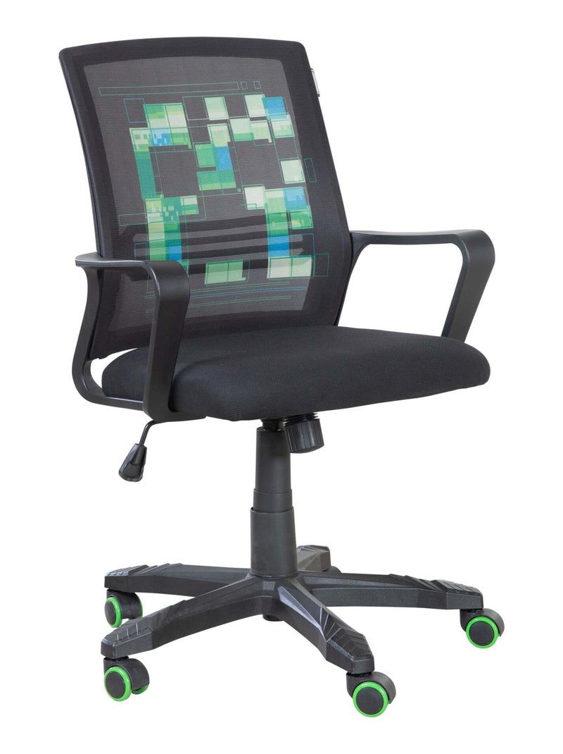 Silla de escritorio con altura ajustable - rotación 360° 'Roba' - Minecraft Negro Verde Azul - Kiabi