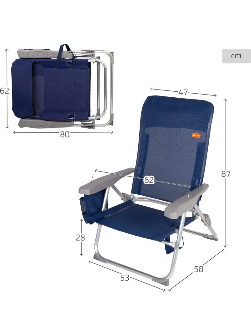 Silla de playa multiposición plegado slim c/cojín y bolsillo aktive Azul marino - Kiabi
