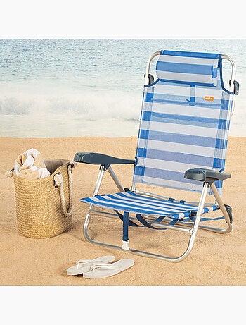 Silla de playa plegable y reclinable 8 posiciones a c/cojín y asas aktive
