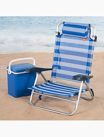 Silla de playa plegable y reclinable 8 posiciones c/cojín y asas mano aktive
