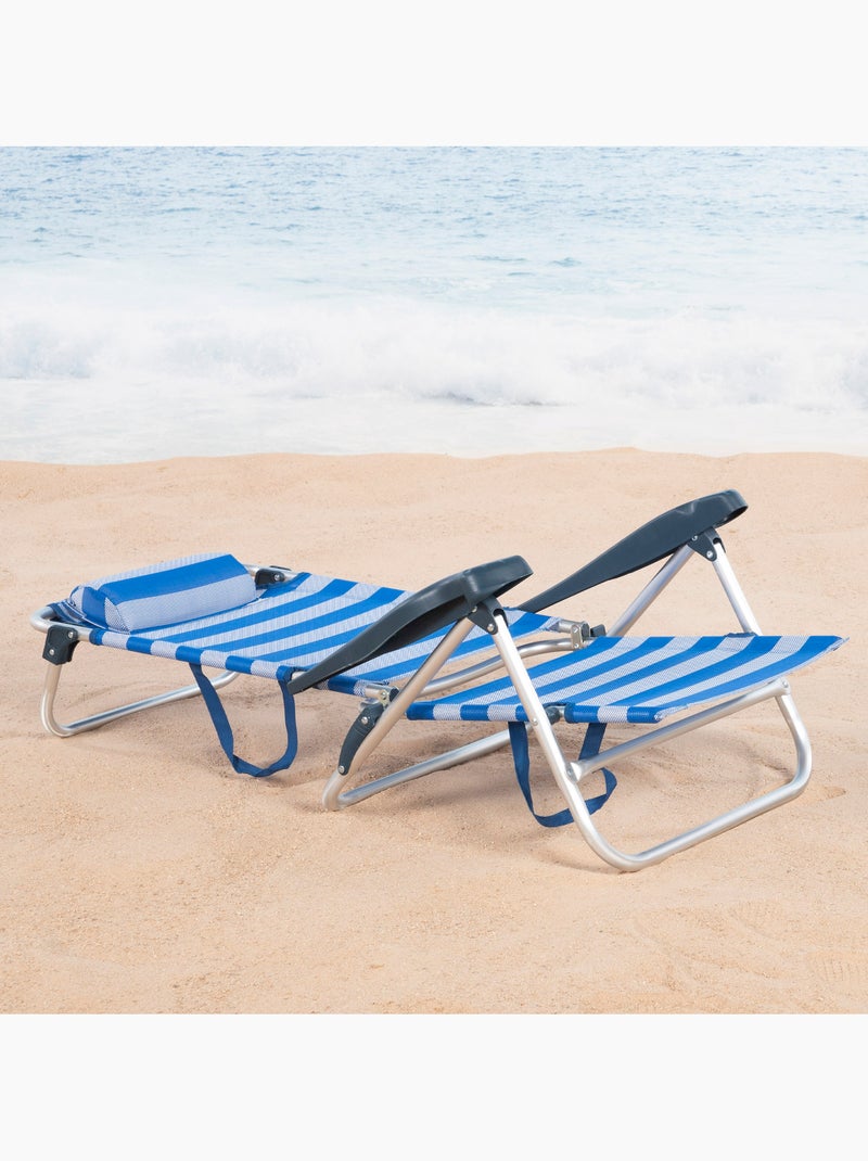 Silla de playa plegable y reclinable 8 posiciones c/cojín y asas mano aktive Azul Blanco - Kiabi