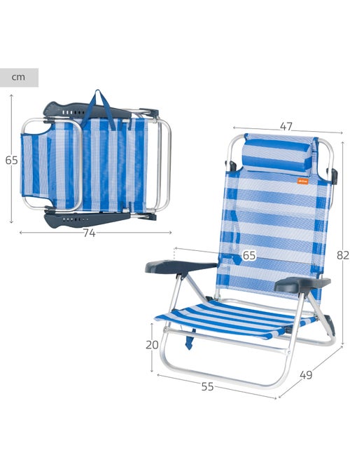 Silla de playa plegable y reclinable 8 posiciones c/cojín y asas mano aktive - Kiabi