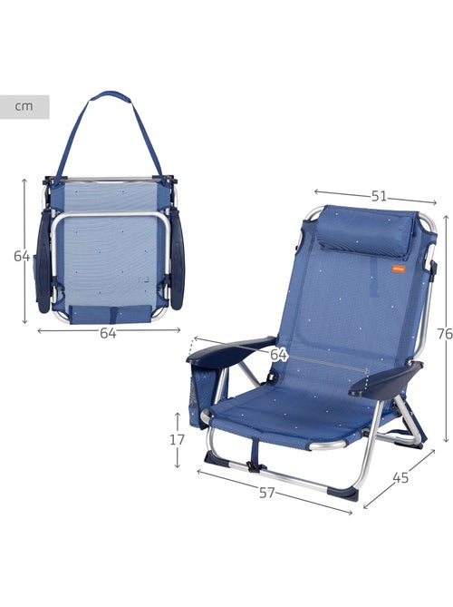 Silla de playa y tumbona baja antivuelco 4 posiciones c/cojín y bolsillo aktive - Kiabi
