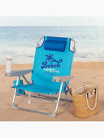 Silla playa baja 5 posiciones 53x58x80 cm c/cojín y bolso extraíble aktive