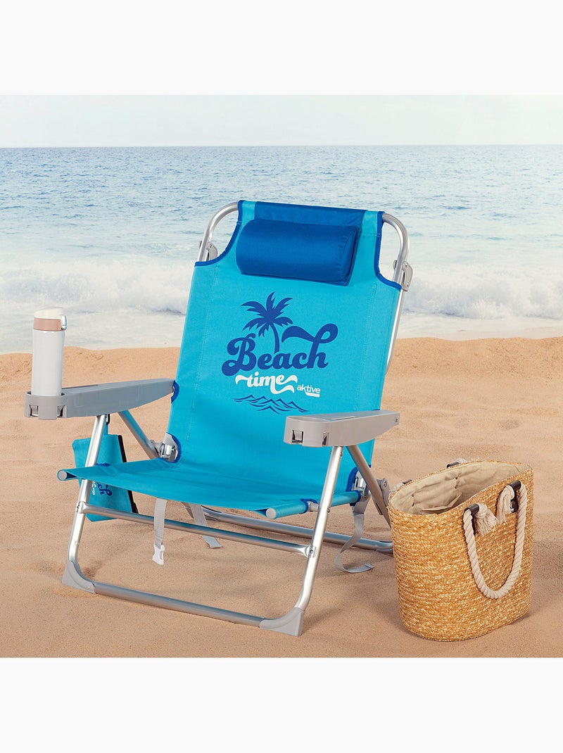 Silla playa baja 5 posiciones 53x58x80 cm c/cojín y bolso extraíble aktive Azul - Kiabi
