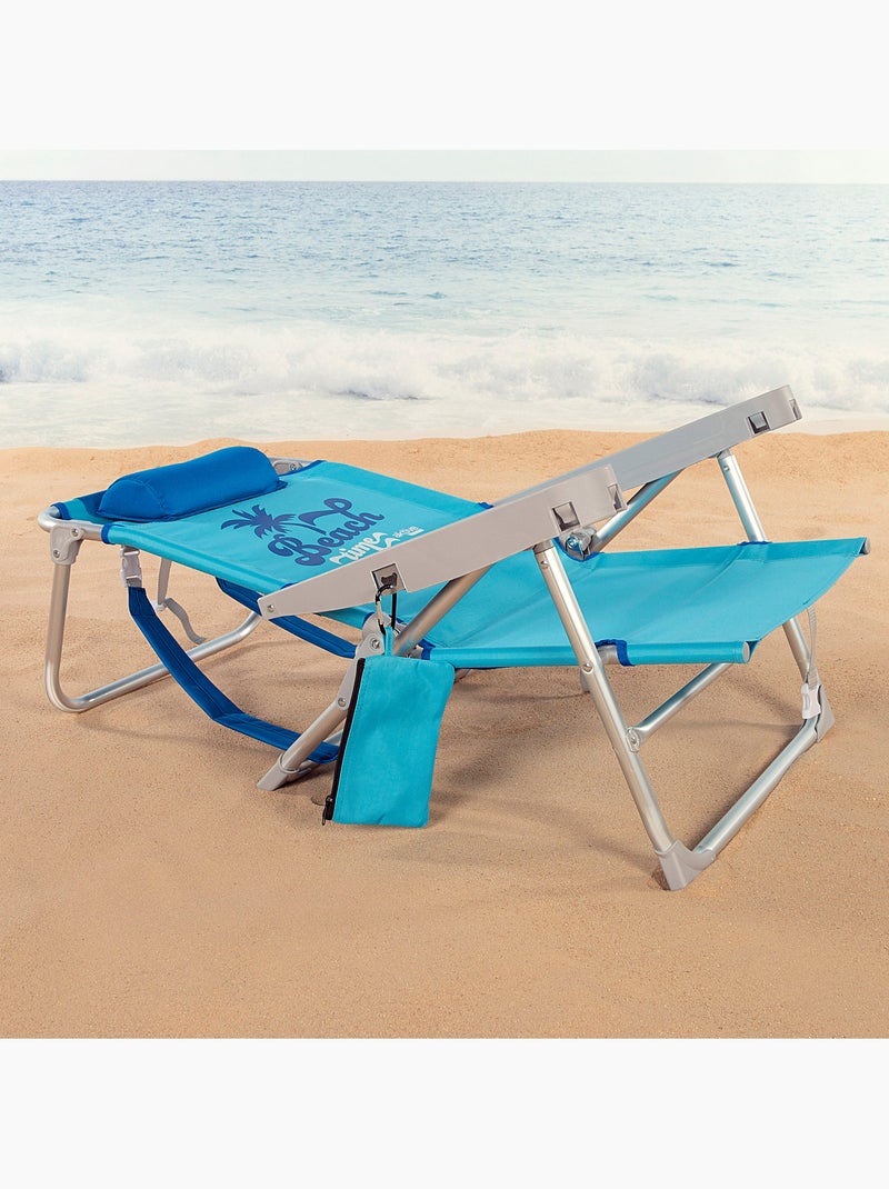 Silla playa baja 5 posiciones 53x58x80 cm c/cojín y bolso extraíble aktive Azul - Kiabi