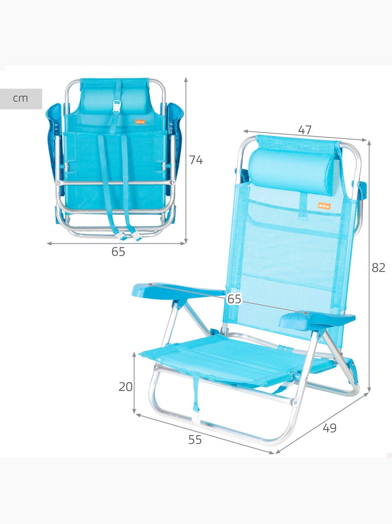 Silla playa baja multiposición 47x49x82 cm aktive Azul - Kiabi