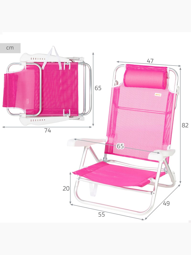 Silla playa baja multiposición 47x49x82 cm aktive Rosa fucsia - Kiabi