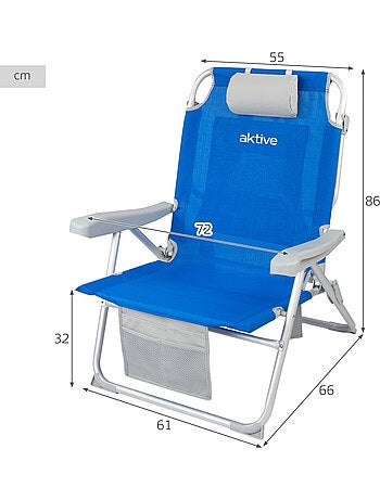 Silla playa mochila 55x66x86 cm 110 kg c/ cojín, bolsa y bolsillo aktive