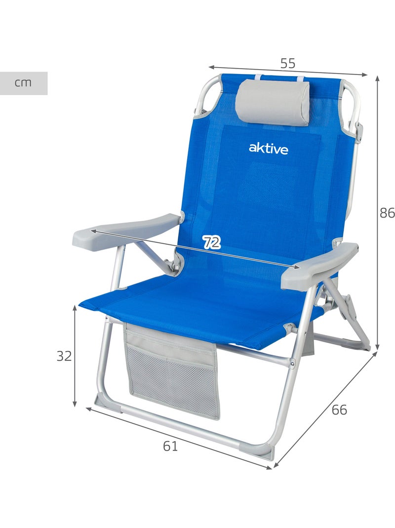 Silla playa mochila 55x66x86 cm 110 kg c/ cojín, bolsa y bolsillo aktive Azul - Kiabi